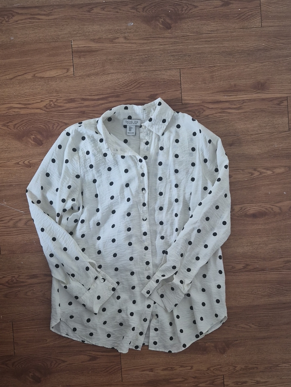 Rachel Zoe White Button-Down Shirt with Black Polka Dots